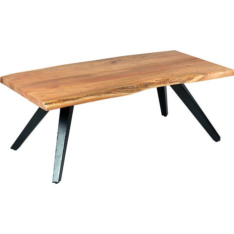 MIKARA - Table Basse Rectangulaire en Bois massif et Métal Noir