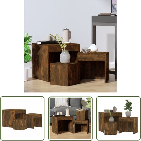 The Living Store Tables gigognes 3 pcs Chêne fumé Bois d'ingénierie - Table Basse - Table D'appoint - Ensemble De Tables - Meubles De Salon - Meubles De Chambre (1/5)