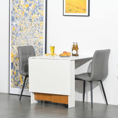 Blanc 120x80x73 cm - Table à manger pliante doté de roulettes, table d’appoint multifonctionnelle avec 2 ailes pliantes, et teck