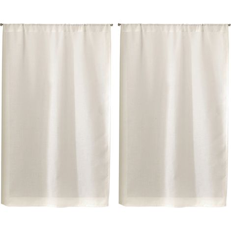Paire de Petits rideaux Unis en Etamine Beige 70x160cm