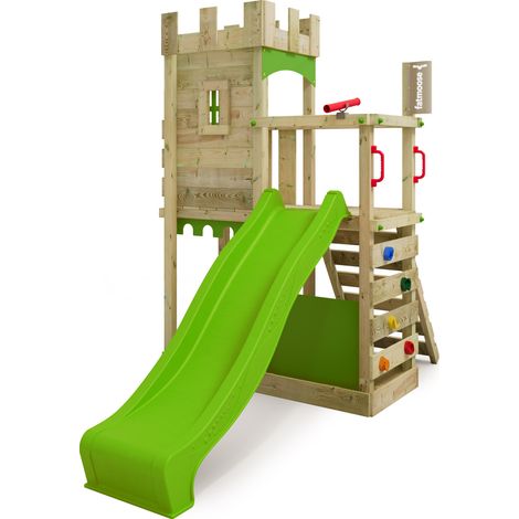 FATMOOSE Spielturm Ritterburg BoldBaron mit Rutsche und Sandkasten, Integrierter Sandkasten - Apfelgrün