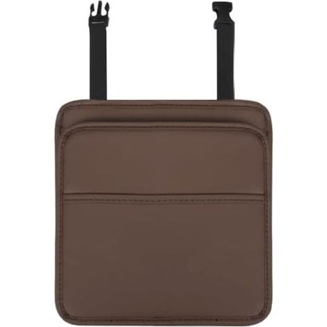 Car organizer, storage bag, car trash can with adjustable buckle strap, made of high-quality leather, brown (1/5)
