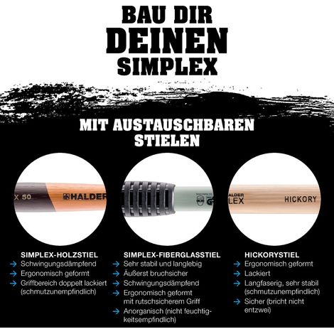 HALDER SIMPLEX Schonhammer Ø 60 mm Gummi / Nylon mit verstärkem Tempergussgehäuse und Fiberglasstiel (1/5)