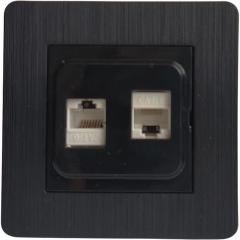 Toma Doble RJ45 CAT6 Empotrable Negro Brillante con Marco Rayado – Serie Selene (1/2)