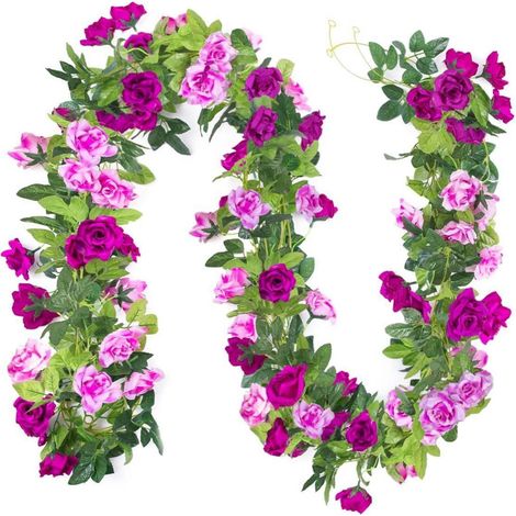 Künstliche Rosen-Girlande 3 Stück, 2,4m Seidenblumen, Fuchsia & Rosa (1/5)