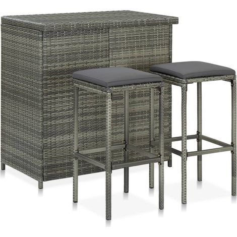 3-tlg. Bar Set Poly Rattan Grau