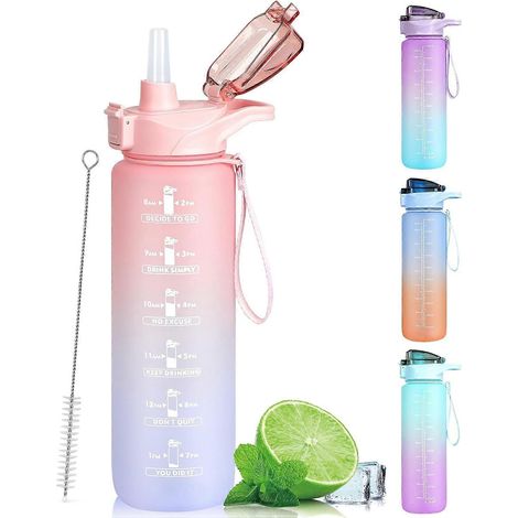 HONORNIC - Gourde de sport 1L sans BPA, gourde motivante avec paille, bouteille Cantee 1 litre pour femmes et hommes (1/5)