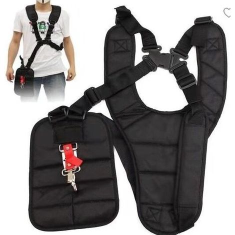 Black Double Shoulder Strap Harness Padded Safety Button Straps for Brush Cutter Lawn Mower and Trimmer Padded Shoulder Safety Button Strap