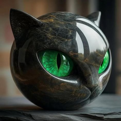 Luxuriöse Steinskulptur einer schwarzen Katze Katzenkopffigur aus marmoriertem Kunststein – Elegante Miniaturdekoration für Zuhause (A)