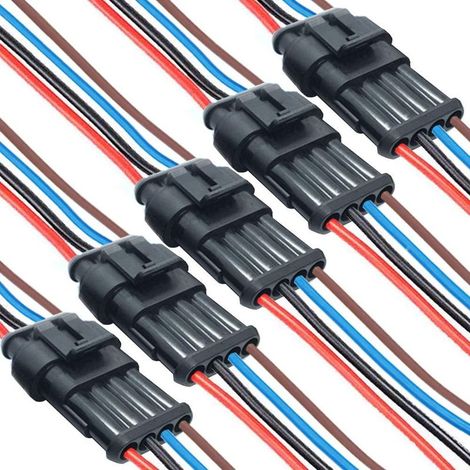 Motorcycle Electrical Connector, 4 Pin Automotive Wire Connector, Waterproof Car Plug with 16 AWG Wire, for Marine Wire Wiring Sockets for Motorcycle, Scooter, Car, Truck (5 Pack)