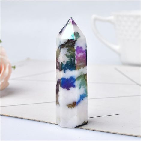 Point de cristal de pierre naturelle Aura Obélisque de quartz zébré noir et blanc Bel ornement for la décoration intérieure Pierre semi-précieuse Jade Antiquités Exorciser les mauvais esprits ( Couleu (1/5)
