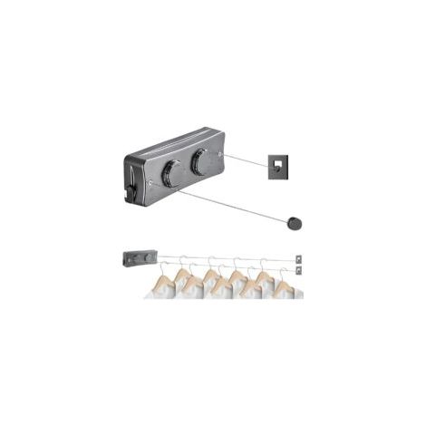 Ausziehbarer, wandmontierter Wäscheständer für Balkone, ohne Bohren einziehbar, 5,1 m x 2 m, Edelstahl, für Hotelwäschereien (grau) - Crezuo (1/4)