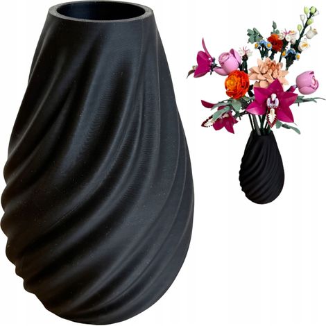 Vaso Lego per fiori, erba artificiale, decorativo, moderno, nero, 17 cm (1/5)