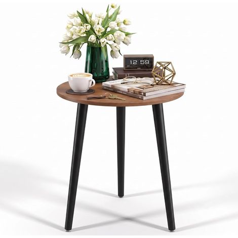 Table d'appoint ronde en bois - Petite, facile à monter - 42 x 42 x 51 cm - Style scandinave - Noyer - Pour salon, chambre à coucher, balcon, chambre à fleurs (1/5)