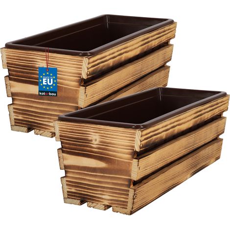 KOTARBAU® Lot de 2 Jardiniere Extérieur - Bac à Fleurs - avec Insert Plastique - Jardiniere Rectangulaire - 40x18x15 cm - pour Terrasse - Jardin - Décoration Extérieure - Rustique (1/4)