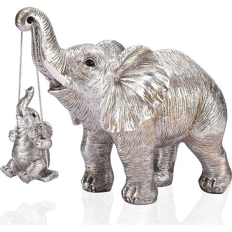 Statue Elephant, Elephant Décoration, Cadeau Maman, Sculpture d'éléphant, Objet Décorations Modernes pour Intérieurs, Salon, Bureau - Argent (1/5)