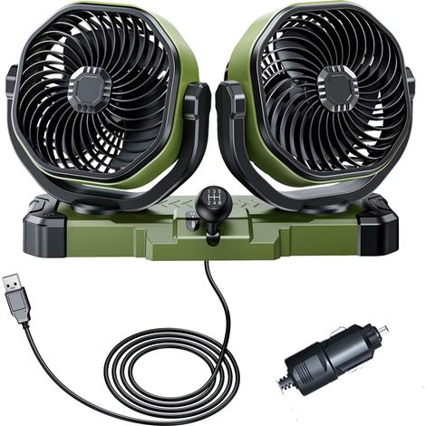Ventilateur Double pour Tableau de Bord – 5V USB – Allume-Cigare Universel – Air Froid – Pour Voiture, SUV, Camping-Car, Camion, Tracteur, Cabine Sans Clim (1/5)