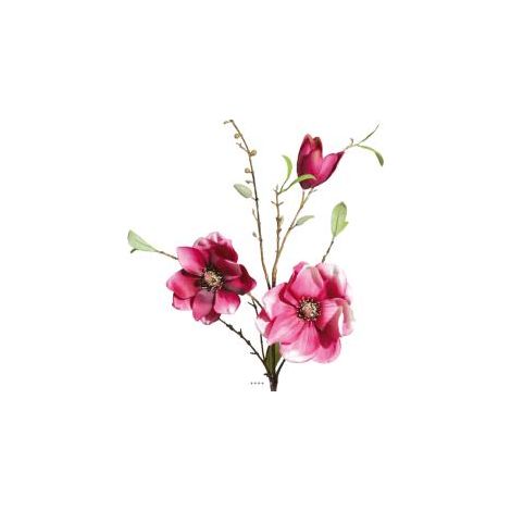 Magnolia artificiel H 90 cm Fuchsia en branche 2 fleurs et 1 bouton - couleur: Rose fushia 730
