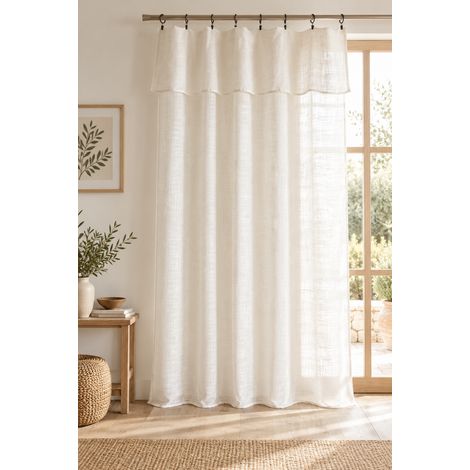 Rideau ajustable + 8 anneaux pince 140 x 270 cm Polyester effet lin NIA Ivoire (1/4)