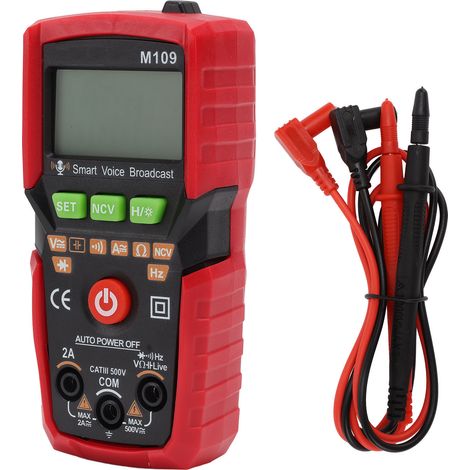 Tragbares digitales Multimeter mit hintergrundbeleuchtetem Display, NCV-Erkennung, AC/DC-Messung, Amperemeter und eingebauter Taschenlampe.