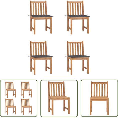 The Living Store Chaises de jardin lot de 4 avec coussins Bois de teck massif - Chaise De Jardin - Mobilier De Jardin - Chaise En Bois - Chaises En Bois - Teck (1/5)