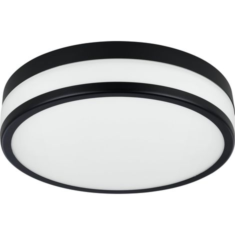 EGLO LED Deckenlampe Palermo, Deckenleuchte aus Metall in Schwarz und Glas in Satiniert, runde Wohnzimmerlampe, Lampe Decke für Badezimmer, Küche und Flur, warmweiß, IP44 (1/5)