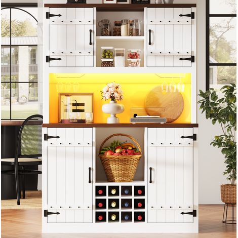 Buffet haut 120x40x180 cm en MDF et métal blanc avec LED RGB, gain de place pour cuisine – MEUBLIV (1/5)