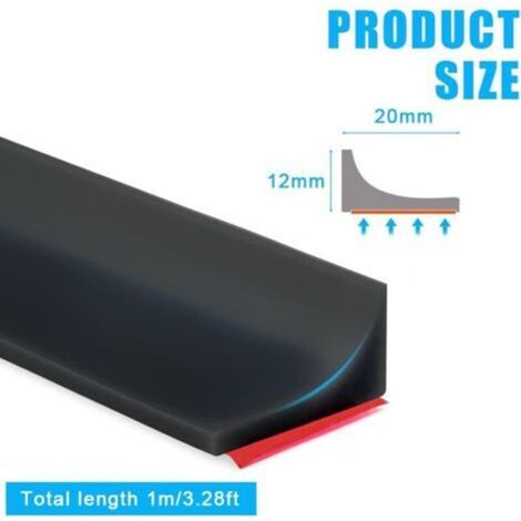Joint de douche, barrière de douche en silicone 2M, bande imperméable pliable, barrière d'eau de seuil de douche (noir) (1/3)