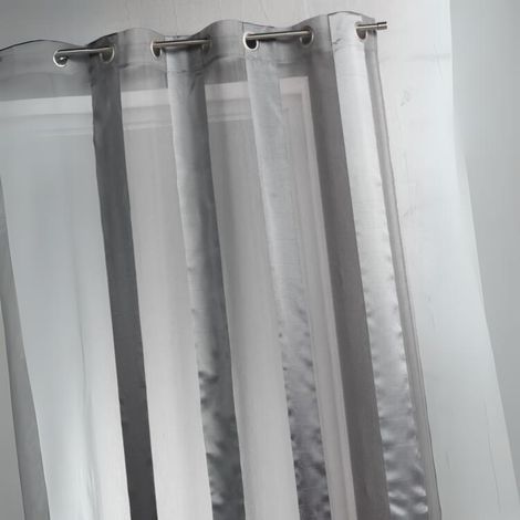 Voilage bicolore à rayures verticales Argent 140x260 cm