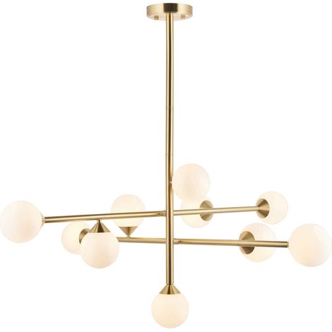 Merano Grosseto Plafonnier suspendu multibras en laiton satiné et verre blanc brillant, 10 LED G9 de 5 W (1/5)