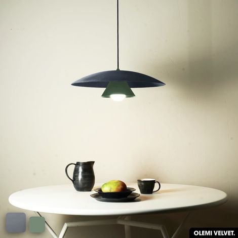 Lampe de suspension en velours - OLEMI VELVET GRIS - VERT (1/2)