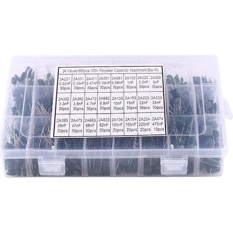 Ensemble de 660 condensateurs de film en polyester, 0,22nF - 470nF, 100V, polyvalent et pratique, pour un usage quotidien (1/5)