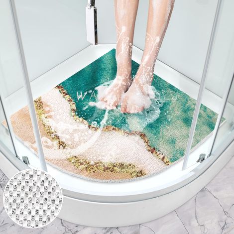 Tapis de douche antidérapant 70 x 70 cm Grand tapis de douche d'angle Tapis de douche triangulaire PVC Luffa Sécurité Tapis de douche à séchage (1/5)