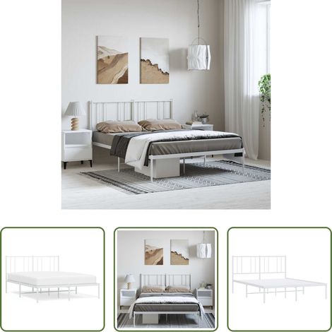 vidaXL Estructura cama sin colchón con cabecero metal blanco 135x190cm (1/5)