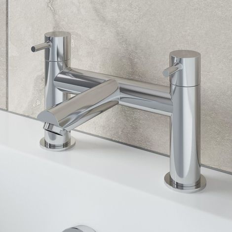Modern Bathroom Bath Filler Mixer Tap Brass Deck Mounted Round Chrome Twin Lever (1/5)