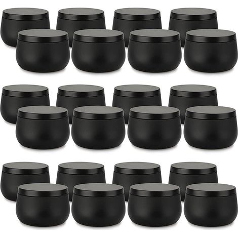 Boîtes à bougies (lot de 24), 225 g, contenants avec couvercles, pots noirs pour la fabrication de bougies, boîtes à faire soi-même, fournitures de fête en gros (1/5)
