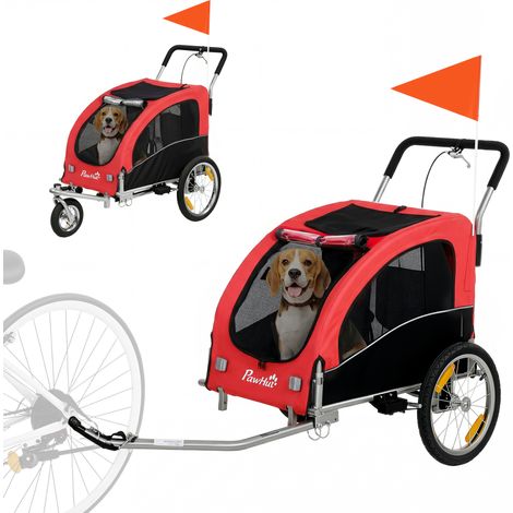 2-in-1 Hundeanhänger für Fahrrad Faltbarer Hundebuggy für kleine & mittelgroße Hunde bis 20 kg, Rot (1/5)