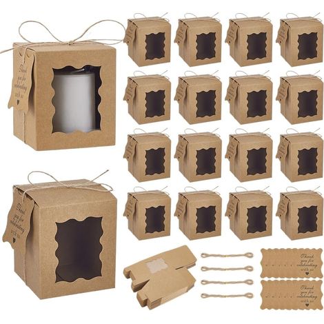 Gift Boxes for Candles 50pcs Paper Gift Boxes 8.5 x 8.5 x 10 cm Small Packaging Box with Visible Window Labels and Ropes for Candle Jar Christmas Birthday Brown (1/5)