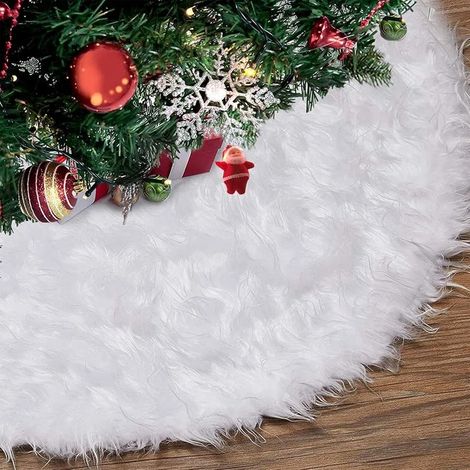 Tapis de sapin de Noël – Décoration neige en fausse fourrure blanche de 78 cm pour pied de sapin (1/5)