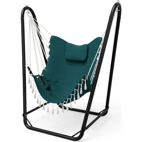 Fauteuil suspendu avec armature, charge maximale de 160 kg, balançoire suspendue robuste avec support pour l'intérieur et l'extérieur, stable, fauteuil suspendu d'extérieur avec cadre (vert) (1/5)