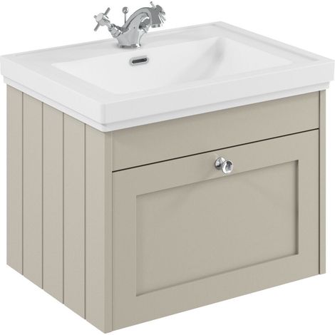 Balterley Butterton 600mm Wall Hung 1 Drawer Unit with Classic Basin 1 Tap Hole - Pebble Grey