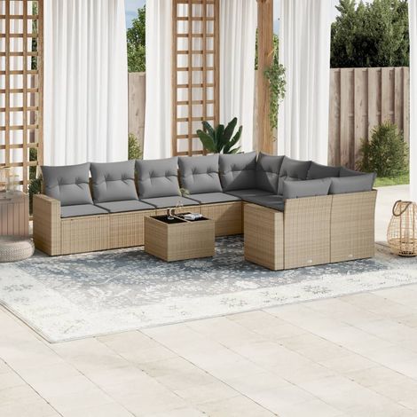 Salon de jardin modulable avec coffres de rangement en résine tressée beige 10 pièces, 87.73kg - PANGIVO (1/3)