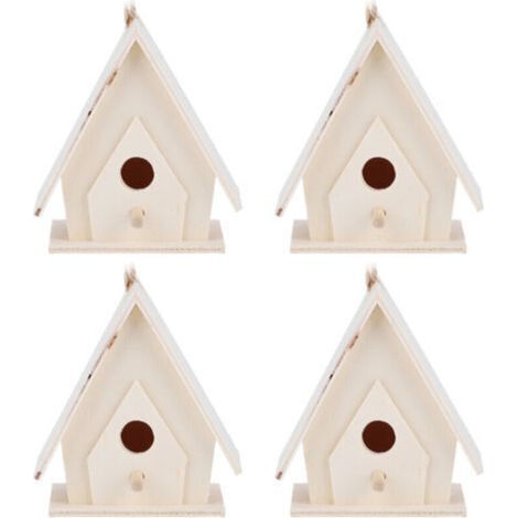Mini maison d'oiseau suspendue en bois, 4 pièces, nids, Cage, artisanat d'ornement pour décoration de jardin et de cour (1/5)