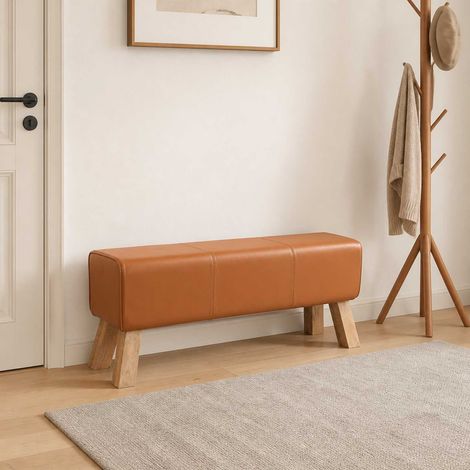 vidaXL Banco 110 x 30 x 45 cm Cuero Real Marrón (1/5)