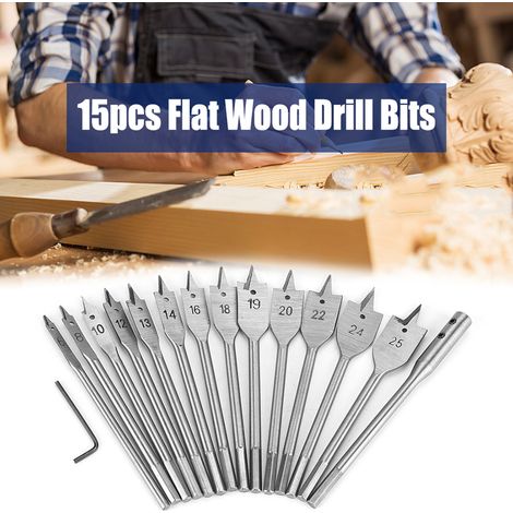 Lot de 15 mèches plates bois à queue hexagonale en acier au carbone 6-25mm pour perceuse électrique travail du bois (1/5)