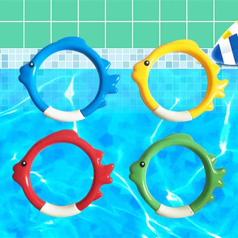 Anneaux de plongée sous-marine pour enfants jouets de natation jeux de plongée-rouge/bleu/jaune/vert, 4pcs (1/4)