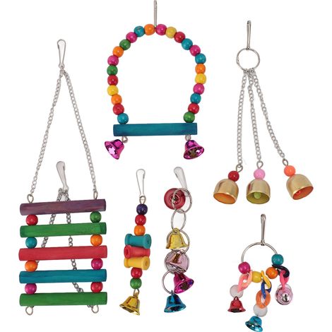 Ensemble de jouets pour oiseaux colorés à mâcher, perroquet grimpant, balançoire, jouets avec cloches pour perruches, calopsittes, tourtereaux (1/5)