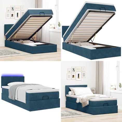 vidaXL Ottoman-Bett mit Matratze & LEDs Dunkelblau 100x200 cm Samt (1/5)
