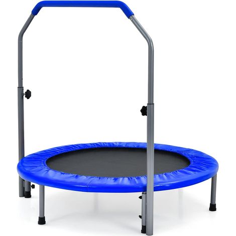 COSTWAY Φ101cm Mini Trampolin mit höhenverstellbarm Haltegriff, faltbar, bis 150kg, Fitness Trampolin, Kindertrampolin (1/5)