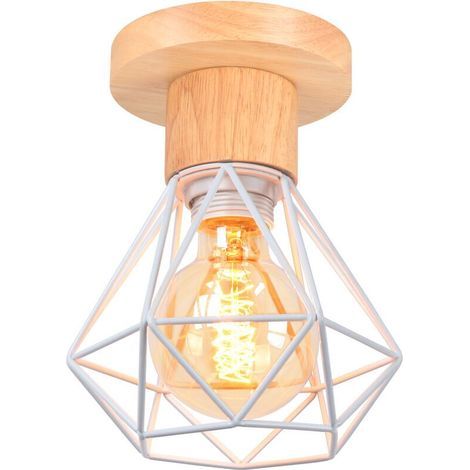[JAMAIS UTILISÉ] Plafonnier, Lustre industriel, Plafonnier rétro en forme de cage métallique, Suspension vintage, Lumière chaude 3000 K (Blanc) (1/4)